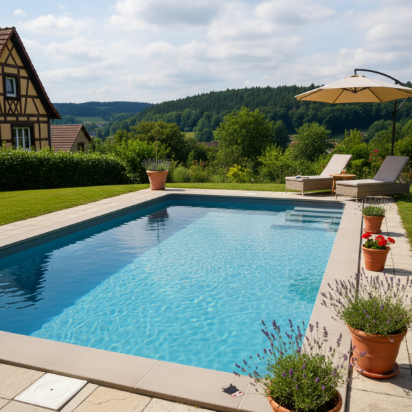 Piscines coques avec escalier latéral discret à Selestat vers Molsheim maximisant l espace de nage et l ergonomie du bassin